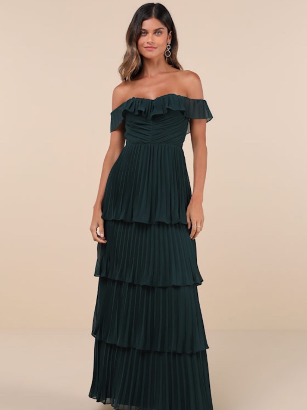 Lulus Always Remarkable Emerald Pleated Off-the-shoulder Maxi Dress Green